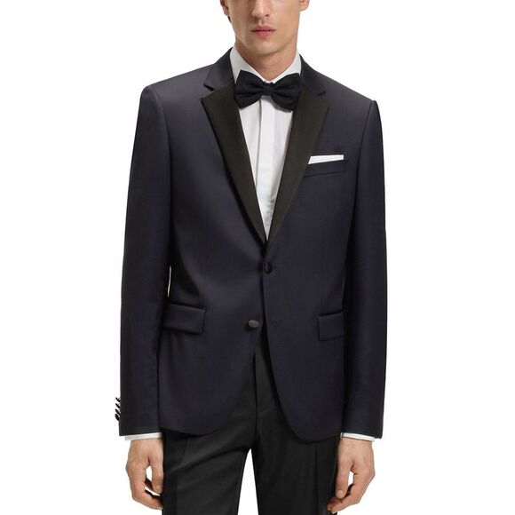 Boss Mens H-Huge Slim Fit Super 110's Wool Tuxedo Jacket 40 Short Navy NWT $695